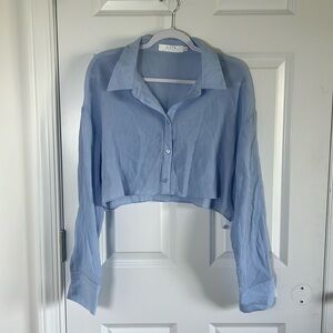 NWOT ASTR the Label Cropped Button Down Blouse Blue Size Extra Large